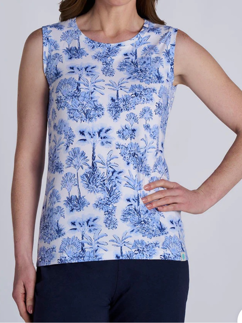 Coolibar sz M Top Blue Periwinkle white Isla Bonita Resort wear UPF 50+